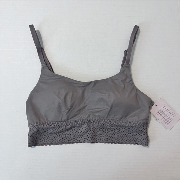 Auden Gray So Soft Bralette Lightly Lined Longline Scoop Lace Trim Women XS New - Picture 3 of 7
